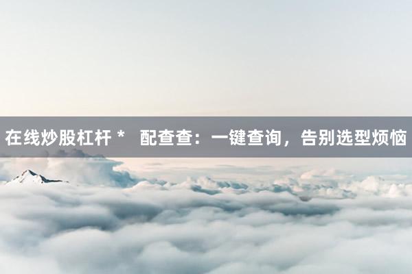 在線炒股杠桿 *   配查查：一鍵查詢，告別選型煩惱