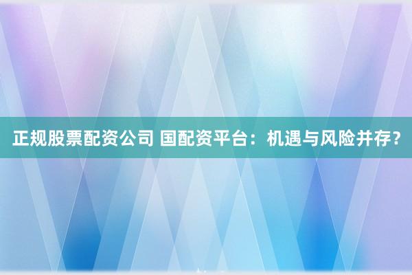 正規(guī)股票配資公司 國配資平臺：機遇與風險并存？