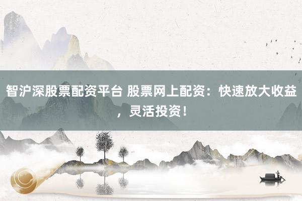智滬深股票配資平臺 股票網(wǎng)上配資：快速放大收益，靈活投資！