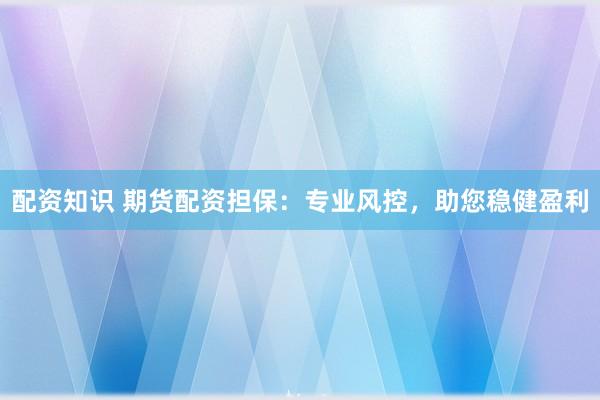 配資知識 期貨配資擔保：專業(yè)風控，助您穩(wěn)健盈利
